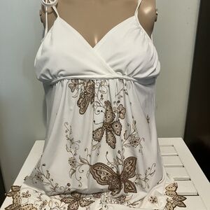 Lipstick Boutique White and Brown Butterfly Camisole